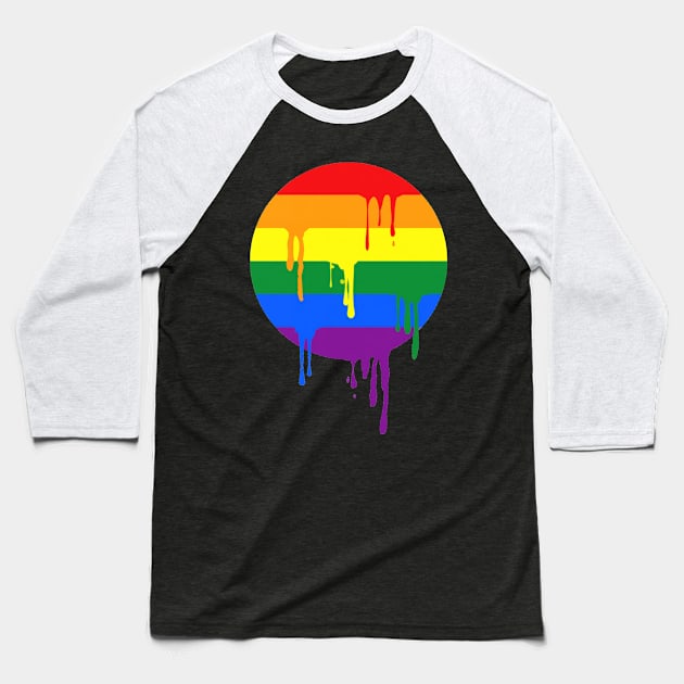 Rainbow Colored Stripes Dot Running Splashes Baseball T-Shirt by EDDArt